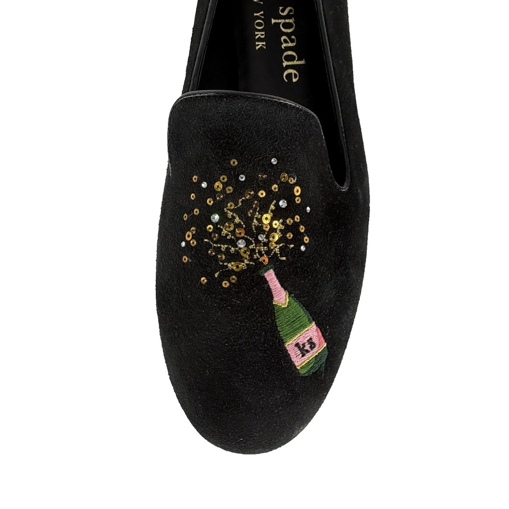 Kate Spade Fizzy Champagne Loafers Black Suede Sequin Flats Size 10B NWOB